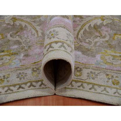 Oushak And Peshawar Wool & Silk Hand Knotted Rug Beige Pink 12.0X15.7 -O075430
