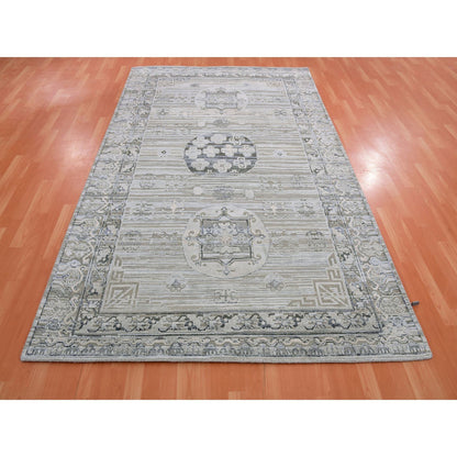 Wool and Silk Wool & Silk Hand Knotted Rug Grey Gray 6.0X9.6 -O075431