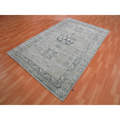 Wool and Silk Wool & Silk Hand Knotted Rug Grey Gray 6.0X9.6 -O075431