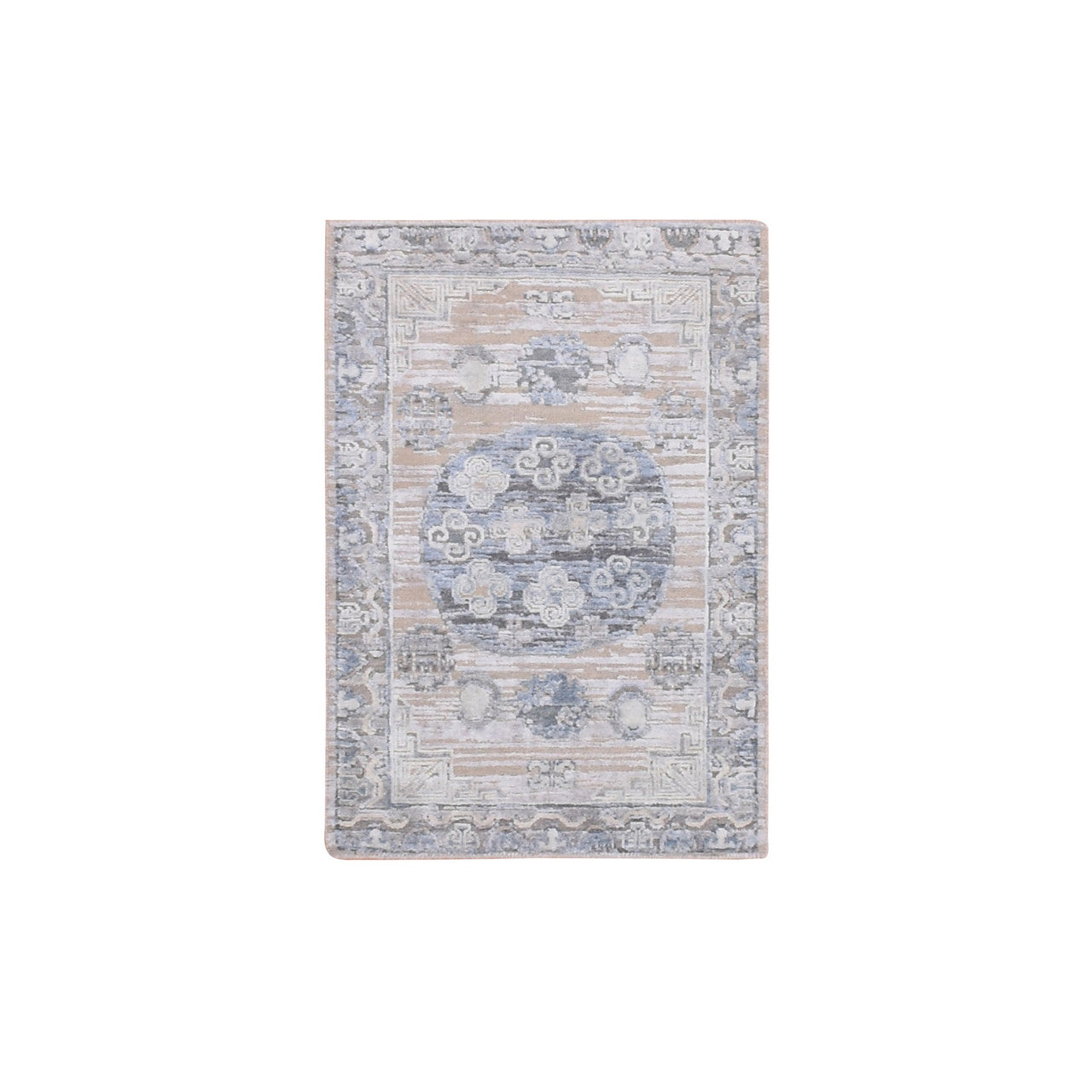 Gray 2'0" x 3'0" and Hand knotted Wool/Silk Rug - Sku: O075433