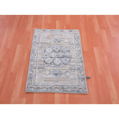 Wool and Silk Wool & Silk Hand Knotted Rug Grey Gray 2.0X3.0 -O075433