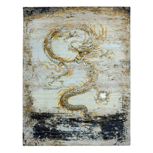 Fine Oriental Wool Hand Knotted Rug Beige No Border 7.11X10.4 -O075435