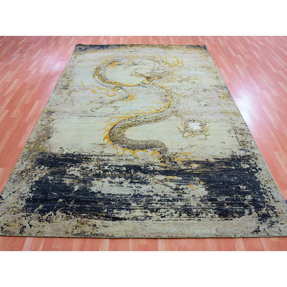 Fine Oriental Wool Hand Knotted Rug Beige No Border 7.11X10.4 -O075435