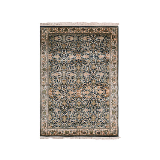 Fine Oriental Silk Hand Knotted Rug Blue No Border 4.1X6.0 -O075436