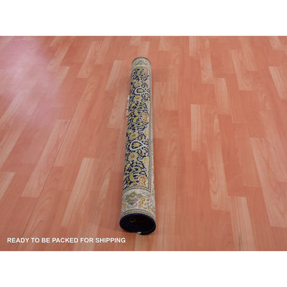 Fine Oriental Silk Hand Knotted Rug Blue No Border 4.1X6.0 -O075436