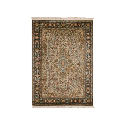 Fine Oriental Silk Hand Knotted Rug Brown Brown 4.1X6.1 -O075437