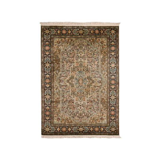 Fine Oriental Silk Hand Knotted Rug Brown Brown 4.1X6.1 -O075437