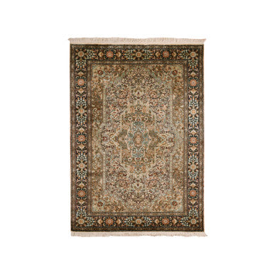 Fine Oriental Silk Hand Knotted Rug Brown Brown 4.1X6.1 -O075437