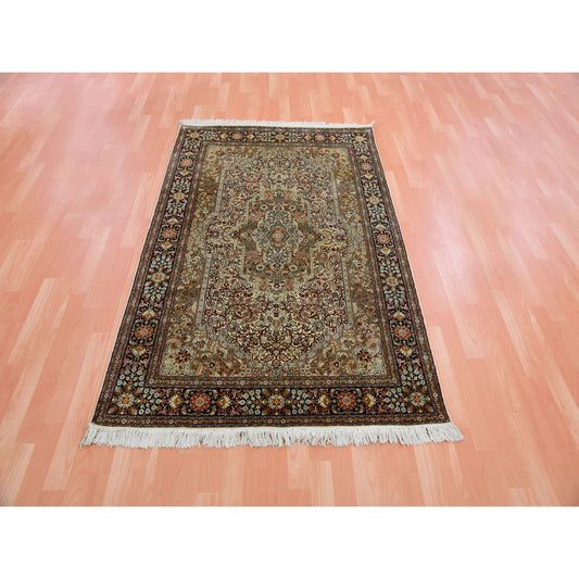 Fine Oriental Silk Hand Knotted Rug Brown Brown 4.1X6.1 -O075437