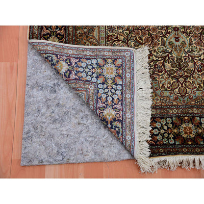 Fine Oriental Silk Hand Knotted Rug Brown Brown 4.1X6.1 -O075437