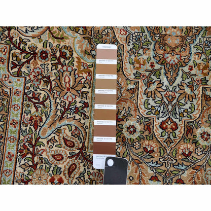 Fine Oriental Silk Hand Knotted Rug Brown Brown 4.1X6.1 -O075437