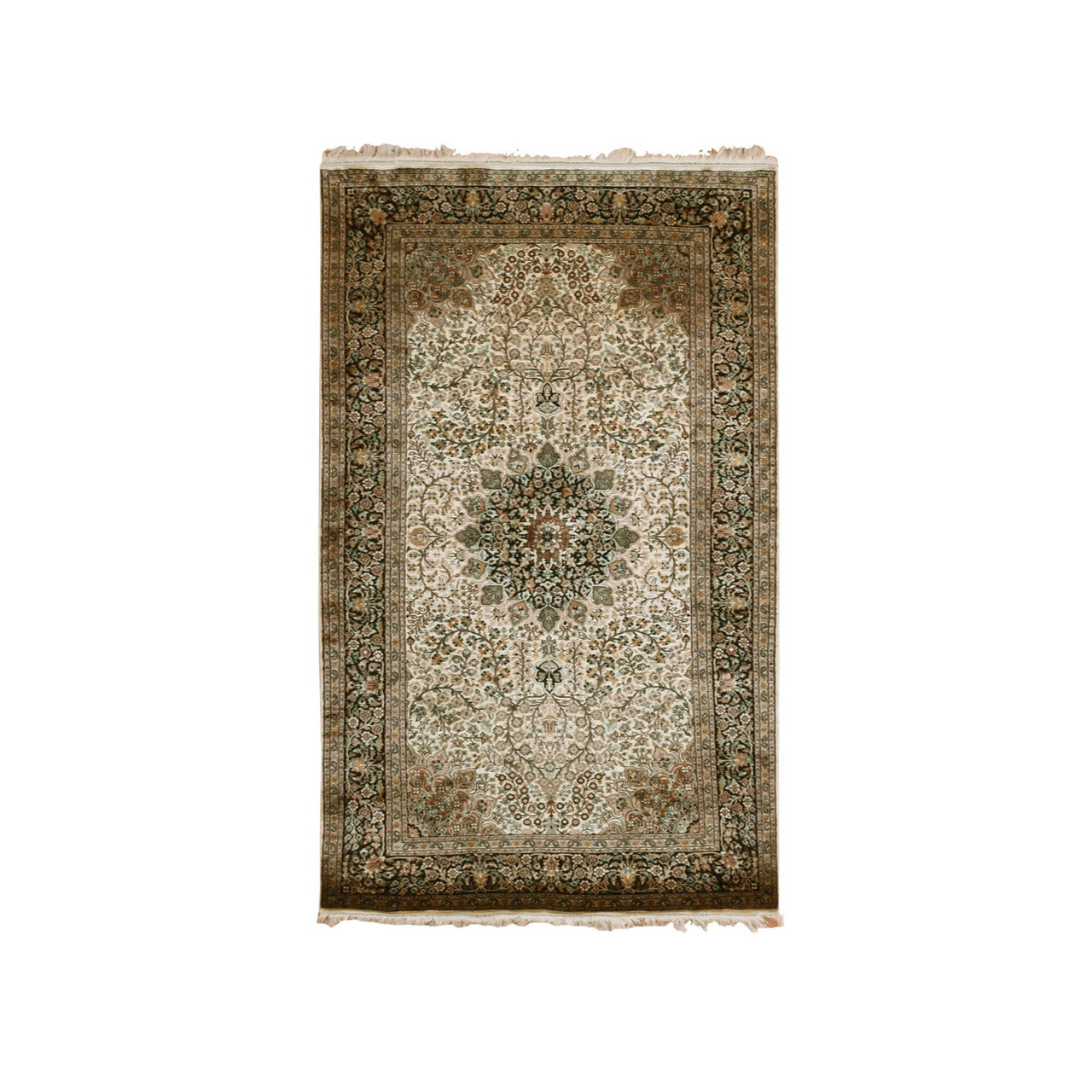 Fine Oriental Silk Hand Knotted Rug Ivory Blue 2.11X5.5 -O075438