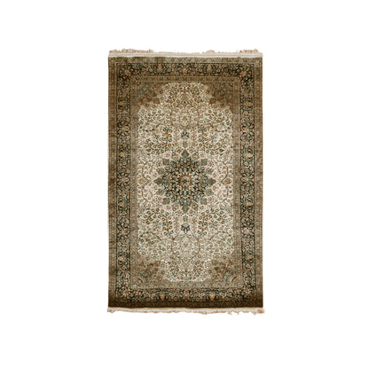 Fine Oriental Silk Hand Knotted Rug Ivory Blue 2.11X5.5 -O075438