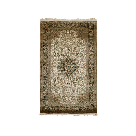 Fine Oriental Silk Hand Knotted Rug Ivory Blue 2.11X5.5 -O075438