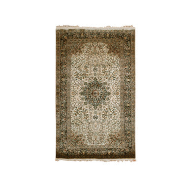 Fine Oriental Silk Hand Knotted Rug Ivory Blue 2.11X5.5 -O075438