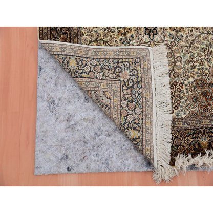 Fine Oriental Silk Hand Knotted Rug Ivory Blue 2.11X5.5 -O075438