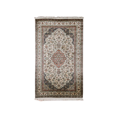 Fine Oriental Silk Hand Knotted Rug Ivory Blue 2.11X5.0 -O075439