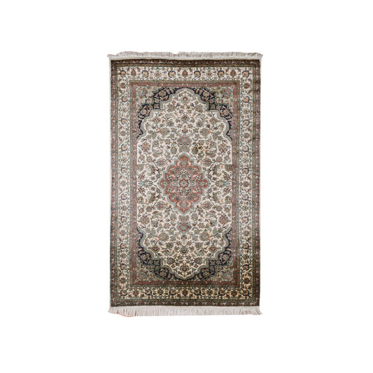 Fine Oriental Silk Hand Knotted Rug Ivory Blue 2.11X5.0 -O075439