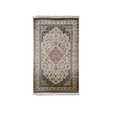 Fine Oriental Silk Hand Knotted Rug Ivory Blue 2.11X5.0 -O075439
