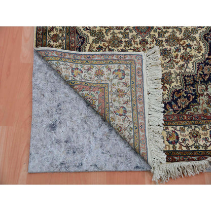 Fine Oriental Silk Hand Knotted Rug Ivory Blue 2.11X5.0 -O075439