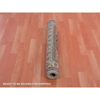 Fine Oriental Silk Hand Knotted Rug Ivory Blue 2.11X5.0 -O075439