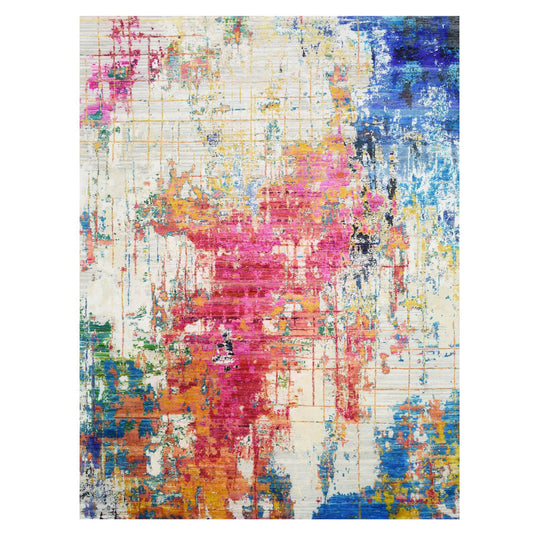 Modern and Contemporary Sari Silk Hand Knotted Rug Pink No Border 8.10X12.2 -O075442