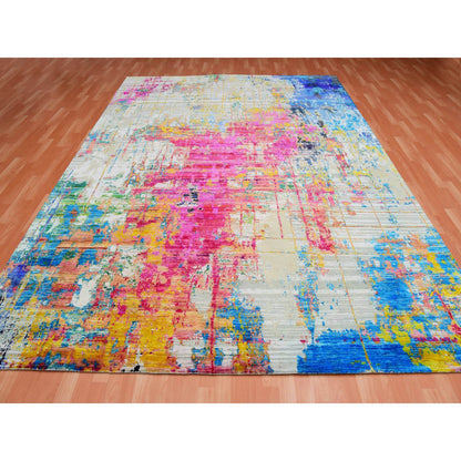 Modern and Contemporary Sari Silk Hand Knotted Rug Pink No Border 8.10X12.2 -O075442