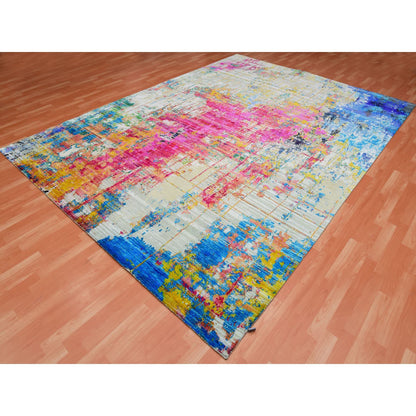 Modern and Contemporary Sari Silk Hand Knotted Rug Pink No Border 8.10X12.2 -O075442