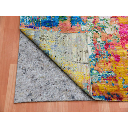 Modern and Contemporary Sari Silk Hand Knotted Rug Pink No Border 8.10X12.2 -O075442