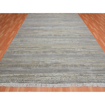 Modern and Contemporary Wool Hand Knotted Rug Grey No Border 8.10X11.10 -O075463