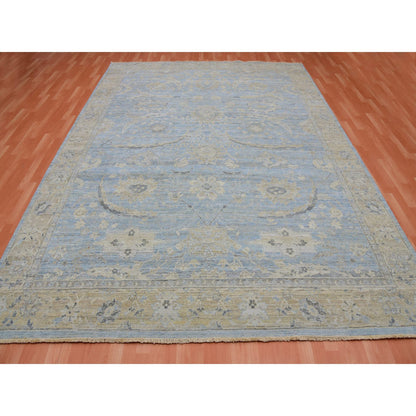 Overdyed & Vintage Wool Hand Knotted Rug Blue Honey Brown 9.1X11.6 -O075467