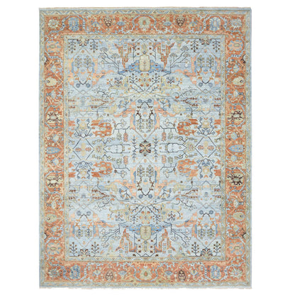 Overdyed & Vintage Wool Hand Knotted Rug Blue Orange 9.0X11.10 -O075469