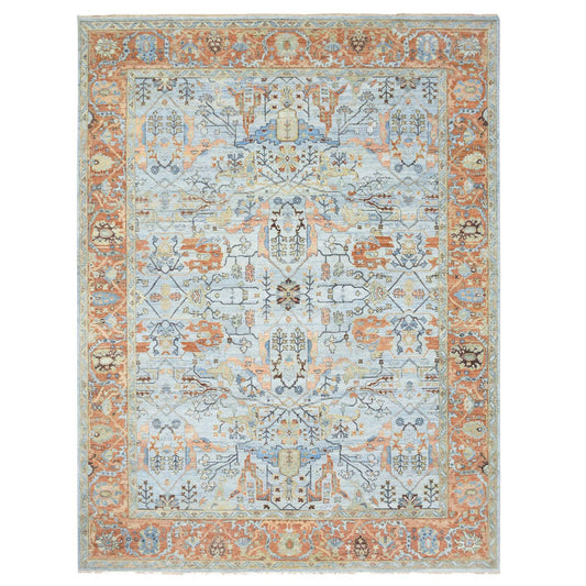 Overdyed & Vintage Wool Hand Knotted Rug Blue Orange 9.0X11.10 -O075469