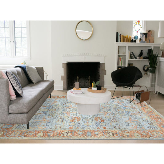 Overdyed & Vintage Wool Hand Knotted Rug Blue Orange 9.0X11.10 -O075469
