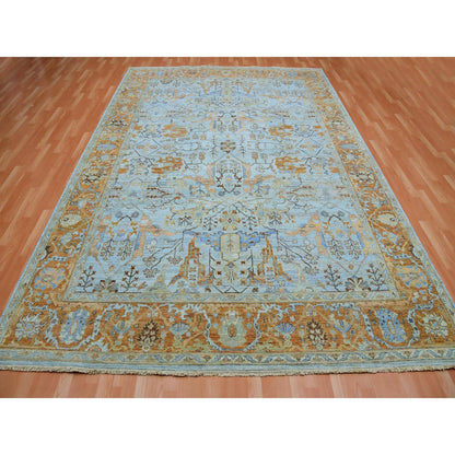 Overdyed & Vintage Wool Hand Knotted Rug Blue Orange 9.0X11.10 -O075469