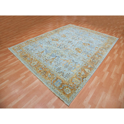 Overdyed & Vintage Wool Hand Knotted Rug Blue Orange 9.0X11.10 -O075469