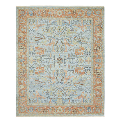 Overdyed & Vintage Wool Hand Knotted Rug Blue Orange 8.1X9.7 -O075471