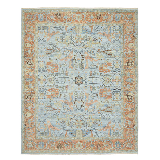 Overdyed & Vintage Wool Hand Knotted Rug Blue Orange 8.1X9.7 -O075471