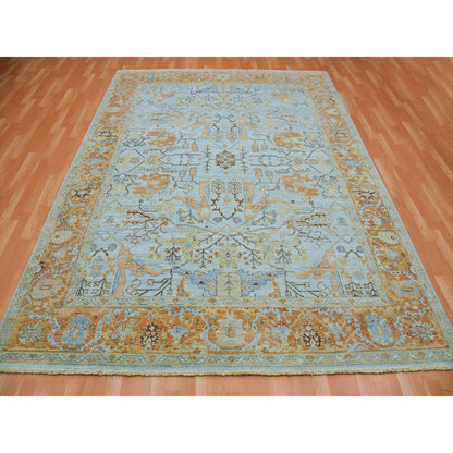 Overdyed & Vintage Wool Hand Knotted Rug Blue Orange 8.1X9.7 -O075471