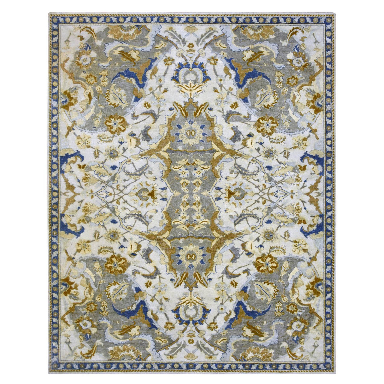 Ivory 8'1" x 10'2" Transitional Denim Hand knotted Wool Rug - Sku: O075472
