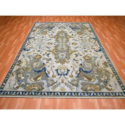 Transitional Wool Hand Knotted Rug Ivory Denim Blue 8.1X10.2 -O075472