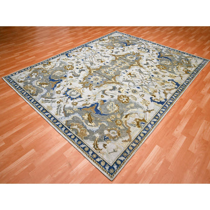 Transitional Wool Hand Knotted Rug Ivory Denim Blue 8.1X10.2 -O075472