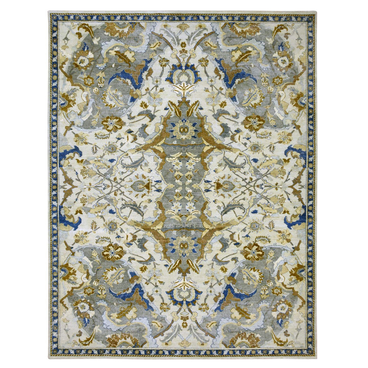 Ivory 9'2" x 12'1" Transitional Denim Hand knotted Wool Rug - Sku: O075473