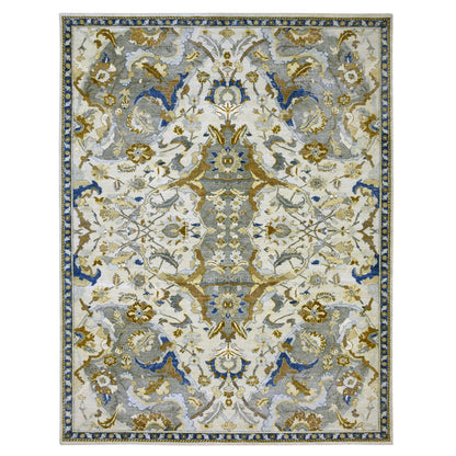Transitional Wool Hand Knotted Rug Ivory Denim Blue 9.2X12.1 -O075473
