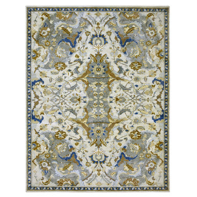Transitional Wool Hand Knotted Rug Ivory Denim Blue 9.2X12.1 -O075473