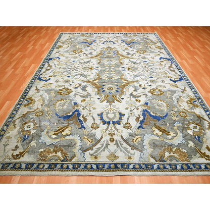 Transitional Wool Hand Knotted Rug Ivory Denim Blue 9.2X12.1 -O075473