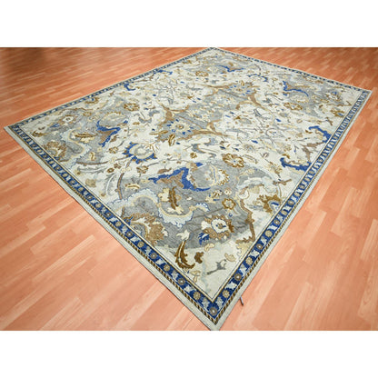 Transitional Wool Hand Knotted Rug Ivory Denim Blue 9.2X12.1 -O075473