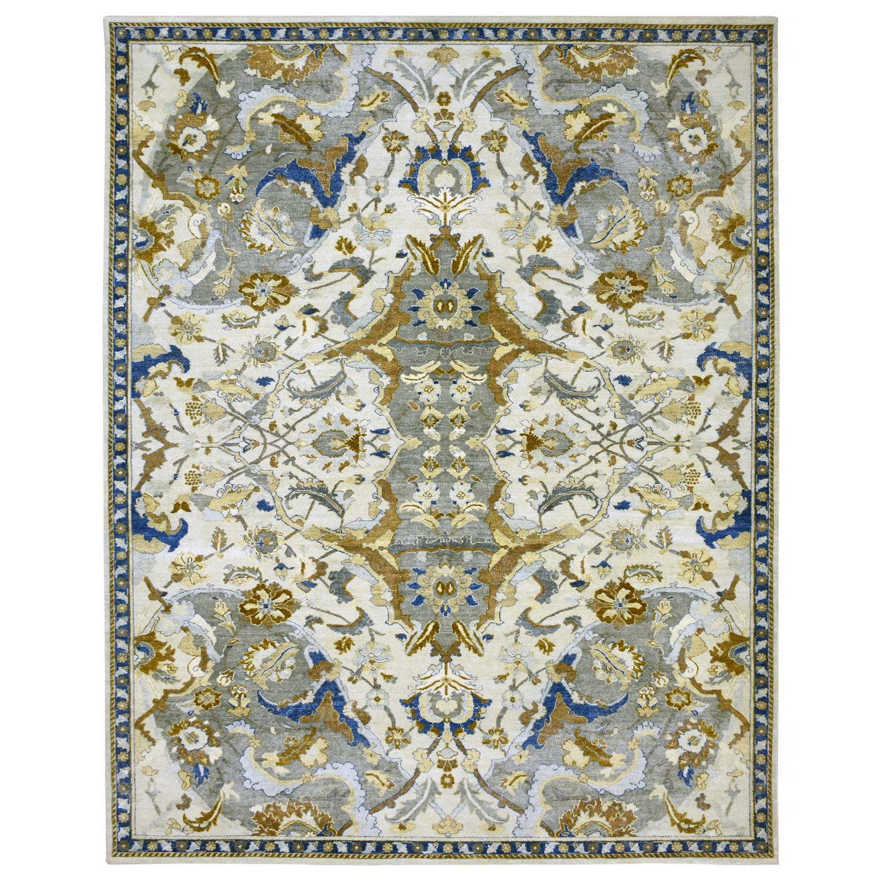 Ivory 11'11" x 15'5" Transitional Denim Hand knotted Wool Rug - Sku: O075474