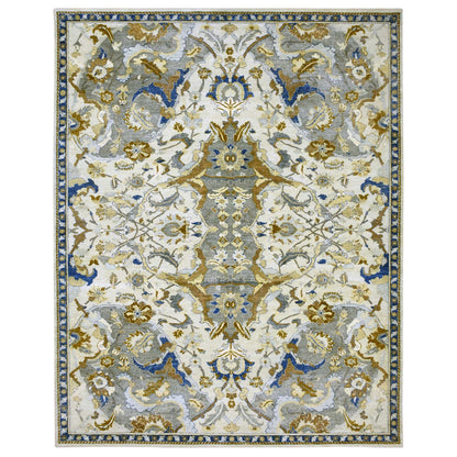 Transitional Wool Hand Knotted Rug Ivory Denim Blue 11.11X15.5 -O075474