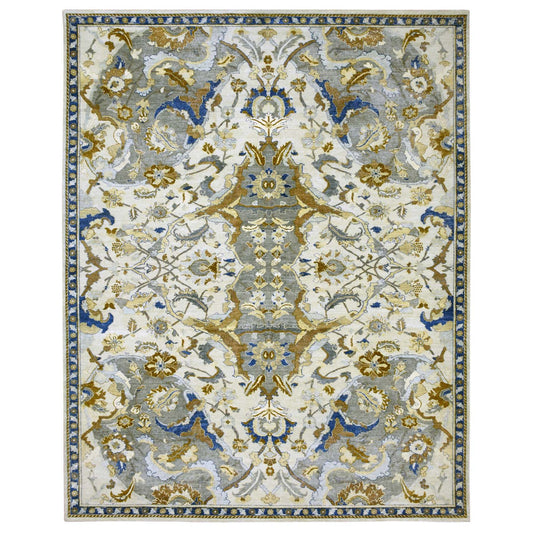Transitional Wool Hand Knotted Rug Ivory Denim Blue 11.11X15.5 -O075474